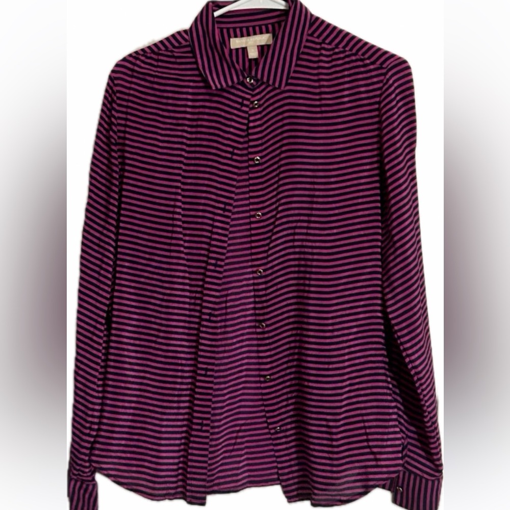 Banana Republic Women’s Purple Striped Long Sleeve 100% Silk Blouse size Small